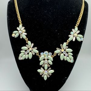 J.CREW Mint Green Faceted Resin AB Rhinestone Statement Gold Tone  Necklace 20”